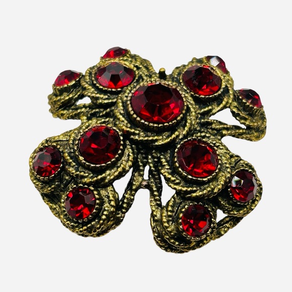 Vintage Volcanic Red Har Maltese Cross Brooch and Earring Demi Set - Picture 2 of 7